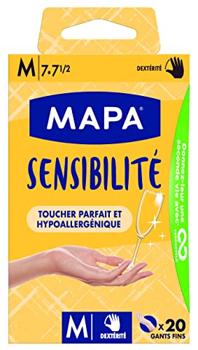 Mapa - Sensibilität – Dünne, puderfreie Vinyl-Handschuhe – recycelbar mit TerraCycle® – hypoallergen – 1 Box mit 20 Handschuhen – Größe M von MAPA