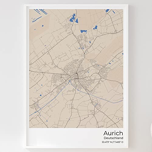 Mapdify Aurich Stadtposter, dein Lieblingsort als Wandposter, Karte deiner Stadt, City Poster von Mapdify