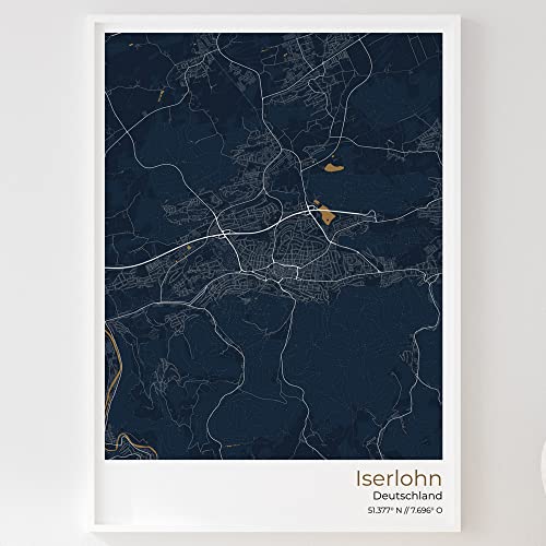 Mapdify Iserlohn Stadtposter, dein Lieblingsort als Wandposter, Karte deiner Stadt, City Poster von Mapdify