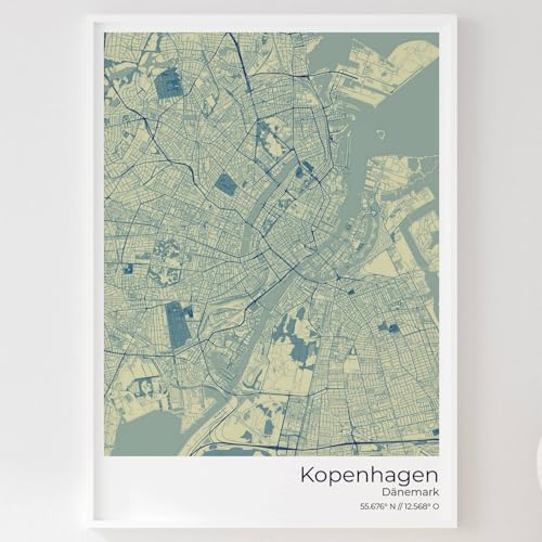 Mapdify Kopenhagen Stadtposter, dein Lieblingsort als Wandposter, Karte deiner Stadt, City Poster von Mapdify
