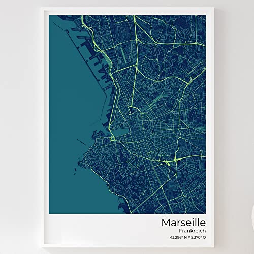 Mapdify Marseille Stadtposter, dein Lieblingsort als Wandposter, Karte deiner Stadt, City Poster von Mapdify