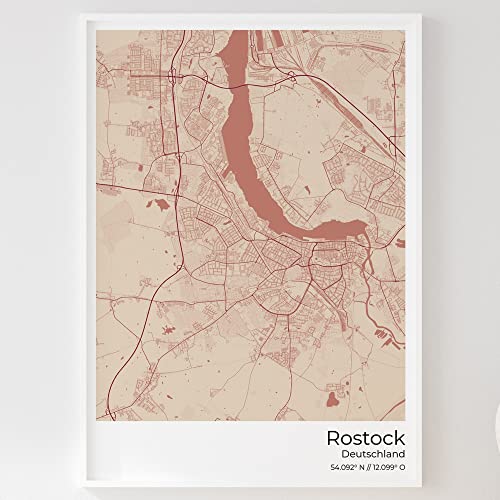 Mapdify Rostock Stadtposter, dein Lieblingsort als Wandposter, Karte deiner Stadt, City Poster von Mapdify
