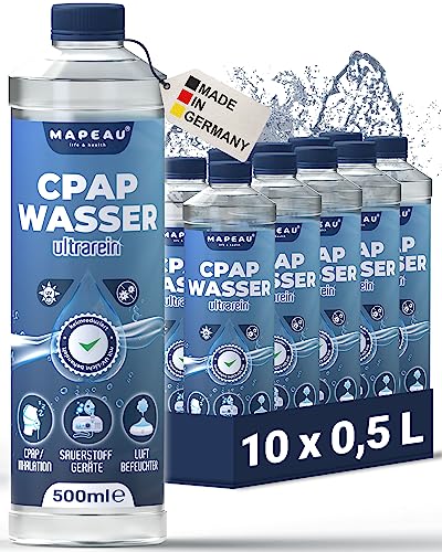 CPAP destilliertes Wasser für CPAP Gerät, keimreduziert Wasser für Sauerstoffgerät, Inhalator, Luftbefeuchter, Atemgas-Befeuchtung, Mapeau (10x 500ml) von Mapeau