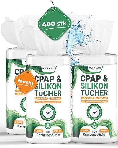 Mapeau 4x 100 CPAP Masken Silikon Reinigungstücher, Wipes in Dose, Reiniger Feuchttücher Ohne Duftstoffe u. Alkohol (4) von Mapeau