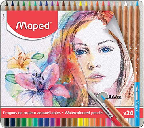Maped - 24x Aquarell-Buntstifte für Künstler ARTIST in hochwertiger Metallbox von Maped