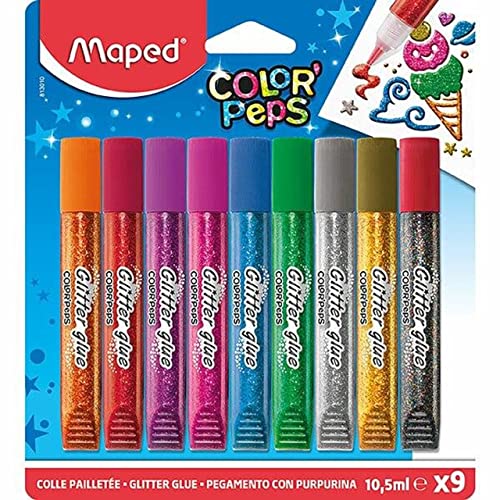 Maped 813010 - Glitzer-Klebe-Stift COLOR'PEPS- 9 Tuben a 10,5 ml von Maped