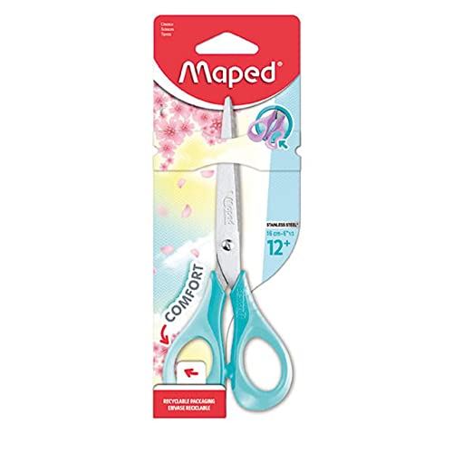 Maped - Schul- und Bastel-Schere SENSOFT PASTELL 16 cm, flexible und ergonomische Griffe, spitz - rose, hellblau, flieder (Zufällige Farbe) von Maped