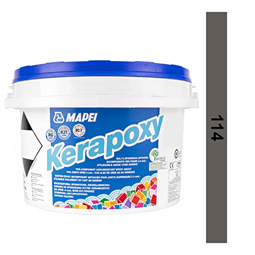 MAPEI Kerapoxy Epoxy Grout 2 kg Zweikomponentiger, säurebeständiger Epoxidharzklebstoff und Fugenmörtel für Wand und Boden (Anhrazit Nr 114 2 kg) von Mapei