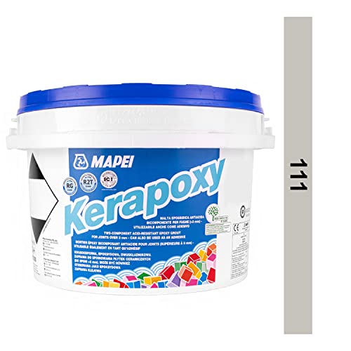 MAPEI Kerapoxy Epoxy Grout 2 kg Zweikomponentiger, säurebeständiger Epoxidharzklebstoff und Fugenmörtel für Wand und Boden (Silbergrau Nr 111 2 kg) von Mapei