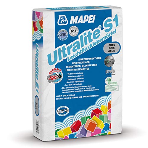 "Ultralite S1" Leichtflexklebemörtel Leicht-Fliesenkleber Dünnbettmörtel, grau (1 Sack 15 kg) von Mapei