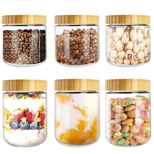 6 Stück Overnight Oats Gläser mit Deckel, Mason Jar Meal Prep Boxen, Glass Overnight Oats Jar, Einmachgläser mit Schraubdeckel, Vorratsgläser mit Deckel Luftdicht für Salat Joghurt Pudding, 300/500ml von Mapille