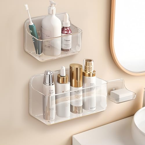 Duschablage Ohne Bohren, 3 Stück Transparenter Badezimmer Organizer, Badregal Duschregal Ohne Bohren mit großer Kapazität, Duschregal Wandmontage mit Selbstklebend, Shampoo Halterung für Dusche von Mapille
