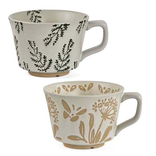 Mapille 2er SetKeramik tasse,350ml Tasse keramik,Kaffeetassen set,Steingut tasse,Kaffeebecher keramik,Keramik tassen,Getöpferte tassen,Kaffeetassen,Teetassen,für Latte Tee Milch Kakao(Pflanzen) von Mapille