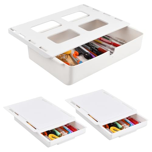 Mapille 3 Stück Schublade unter Schreibtisch, Versteckte Schubladenbox, Schubladen Organizer Aufbewahrungsbox, unter Schreibtisch Schublade, Selbstklebende Schubladen Organizer für Zuhause und Büro von Mapille
