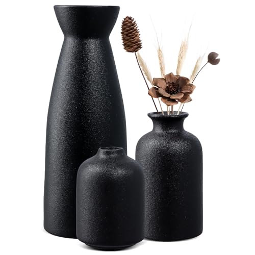 Mapille Keramik Vasen 3er-Set, Deco Matte Vasen für Pampasgras Getrocknete Blumen, Vasen Deko Tisch Bücherregal, Bauernhaus rustikale Kaminsims & Bücherregal Dekoration Vasen von Mapille