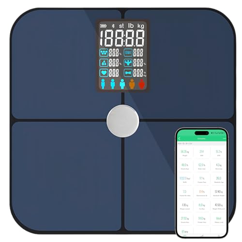Mapille Körperfettwaage, Personenwaagen Digital mit LED Bildschirm, Körperanalysewaage, Waage Personen mit 19 Körperdaten, Bluetooth Smart Waage, Körperwaage Kompatibel mit der iOS Android Fitness-App von Mapille