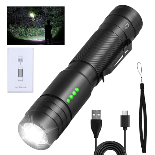 Taschenlampe led aufladbar, Wasserdicht mini klein taschenlampeMit intelligenter Leistungsanzeige, 2000 Lumen sehr helle taschenlampe mit 5 Modus Umschaltung für Bergsteigen Camping und Wandern von Mapille