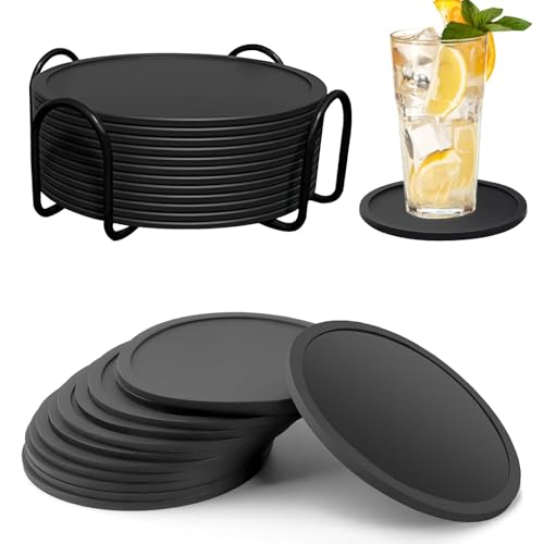 12er Set Hitzebeständig Und rutschfest Untersetzer Doppelseitigen Untersetzer Leder Kunstlede Untersetzer Tischuntersetzer Lederoptik Untersetzer Getränkeuntersetzer Für Getränke, Bar, Tassen, Glas von Maple Plentiful