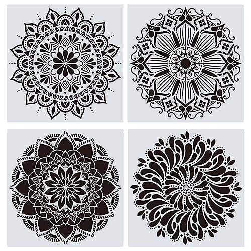 4 Stück Mandala Schablone Wiederverwendbares Malerei Vorlage Groß Mandala Schablonen Stencils Schablonen Wandgestaltung zum Malen an der Holz Wand Fliesen Segeltuch Kissen Dekoration(30.5x30.5CM) von Maple Plentiful