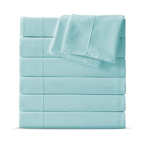 Maple&Stone Bettzeug Bettlaken für Doppelbett, 6er-Pack, hochwertig, weich und atmungsaktiv, gebürstetes Mikrofasergewebe, läuft nicht ein und verblasst nicht, nur Doppelbettgröße (Hellblau) von Maple&Stone