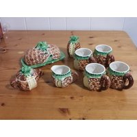 Vintage Ananas Schale Set - Butterdose, Zuckerdose, Milchkännchen, Tassen, Salzstreuer Retro Kitchenalia von MapleKeysVintage