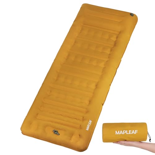 Mapleaf Luftmatratze Fußbetrieb 12 cm dick für Camping Schlafen im Auto Katastrophenschutz dick mit Kissen Ultraleicht kompakt wasserdicht Bergsteigen(Braun,197x70x12cm) von Mapleaf