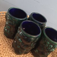 Vintage Boho Keramik Trinkgläser, Chic Küche, Handgemachte Tassen, Trinkgeschirr von Mapleclovervintage