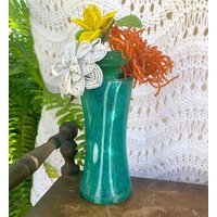 Vintage Mid Century Moderne Glasvase, Mod Blau Kunst Blaue Glasvase von Mapleclovervintage