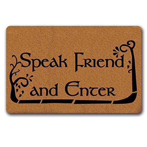 Maplehome, rutschfeste Fußmatte für den Innen- und Außenbereich, lustige Eingangsmatte, Gummimatte mit Vlies-Oberseite, 40 x 60 cm, Gummi, Speak Friend and Enter, 15.7x23.6 inch von Maplehome