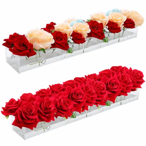 Transparente Acryl-Vase für Blumen, 43,2 cm Lange, rechteckige Vase mit 18 Löchern, niedrige Florale Moderne Vasen für Tafelaufsätze für Hochzeitstisch und Esszimmer, 2 Stück von Mapoxy
