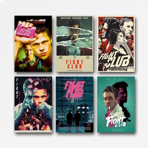 A Set Of 6 Fight Poster Club 90s Classic Movie Film Retro Vintage Cover Poster Für Zimmer, Ästhetische Leinwand-Wandkunst, Schlafzimmer-Dekor Poster 08x12inch(20x30cm) von Maqiae