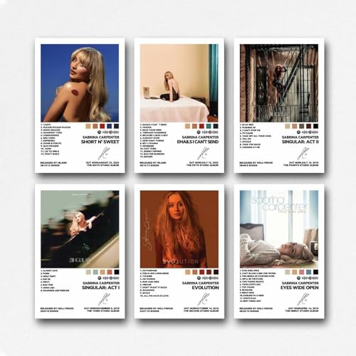 Maqiae A Set Of 6 Sabrina Poster Carpenter Music Album Vintage Cover Signed Poster Für Zimmer, Ästhetische Leinwand-Wandkunst, Schlafzimmer-Dekor Poster 08x12inch(20x30cm) von Maqiae