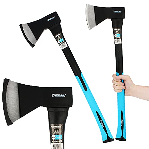MAR-POL® Axt Beil Fiberglass 1250 g Länge 68 cm Schwarz Blau Rutschfester Ergonomischer Handgriff Gummischutz | Universal Spaltaxt Spaltbeil Handbeil Holzspalter Vibrationsarmer Glasfaserstiel M82802 von Mar-Pol