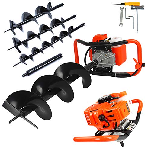Motorbohrer mit Verbrennungsmotor 62 cc 5,2 PS Benzin-Mischung: Demon-Öl mit 3 Spitzen Ø100 mm, 150 mm, 200 mm + Verlängerung Erdbohrer Gartenbohrer Motor von Mar-Pol