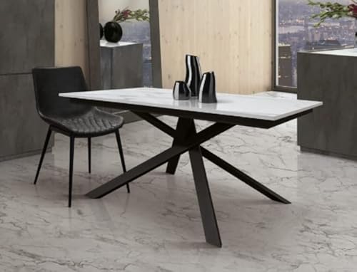 Mar.c.a. Design - Ausziehbarer Esstisch aus Metall mit Holzplatte Marmor-Finish, Designer-Esstisch für moderne Möbel, Küchentisch 140 x 80 x 77 H cm von Mar.c.a. Design