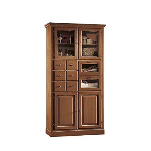 Mar.c.a. Design - Nussbaumfarbener Küchenschrank aus dunklem Pappelholz, Hochschrank mit Schubladen Arte Povera Made in Italy - Größe 107x45x203h von Mar.c.a. Design