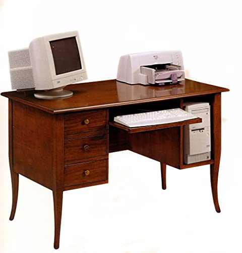 Mar.c.a. Design – Schreibtisch, Computertisch, im klassischen Stil, aus Tulpenbaumholz, dunkle Nussbaumoberfläche, mit 3 Holzschubladen – Maße: 130x75x81 cm. von Mar.c.a. Design