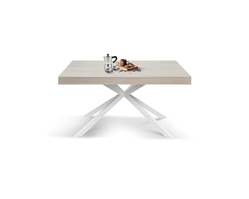 Marke Design - Ausziehbarer Tisch, gekreuzte Beine Family, hergestellt in Italien (160 x 90 x 74, Ulme und weiße Beine) von Mar.c.a. Design