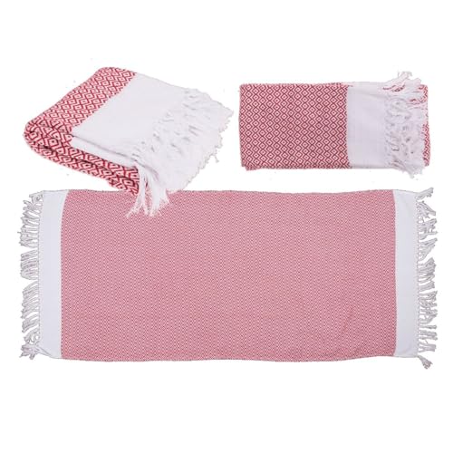 Marabella Badetuch Fouta-Hamamtuch ca. 80 x 170 cm Handtuch für Sauna & Strand, Farbe:rot-weiß von Marabella