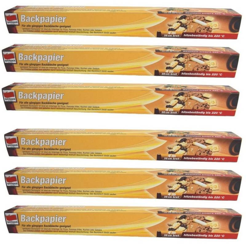 Marabellas Shop Backpapier Anti-Haft Backpapier 6er-Set von quickpack Rollen mit ca. 4 m x 38 cm, Rolle am Stück von Marabellas Shop