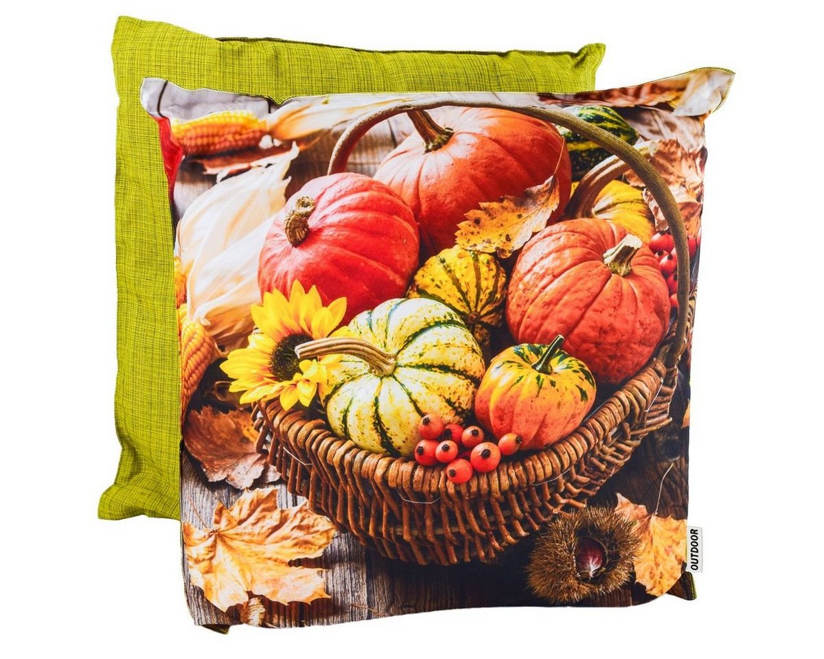 Marabellas Shop Dekokissen Dekokissen 45x45x12cm Outdoorkissen Herbst wetterbeständig Foto-Motive, mit bedruckter Vorderseite von Marabellas Shop