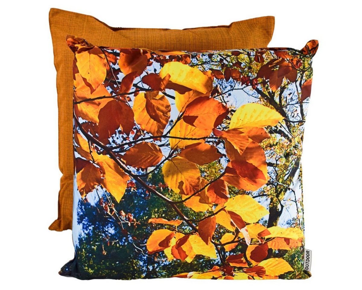 Marabellas Shop Dekokissen Dekokissen 45x45x12cm Outdoorkissen Herbst wetterbeständig Foto-Motive, mit bedruckter Vorderseite von Marabellas Shop