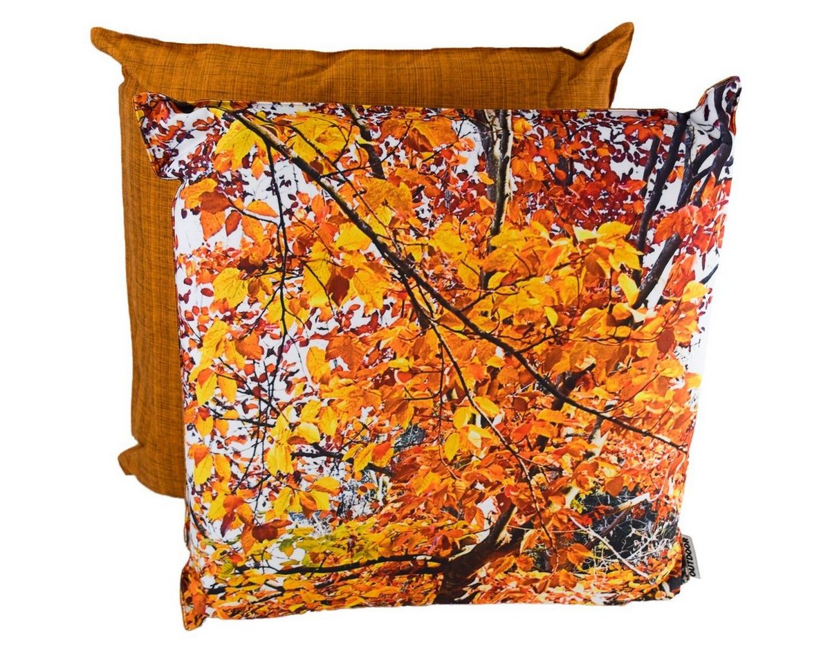 Marabellas Shop Dekokissen Dekokissen 45x45x12cm Outdoorkissen Herbst wetterbeständig Foto-Motive, mit bedruckter Vorderseite von Marabellas Shop