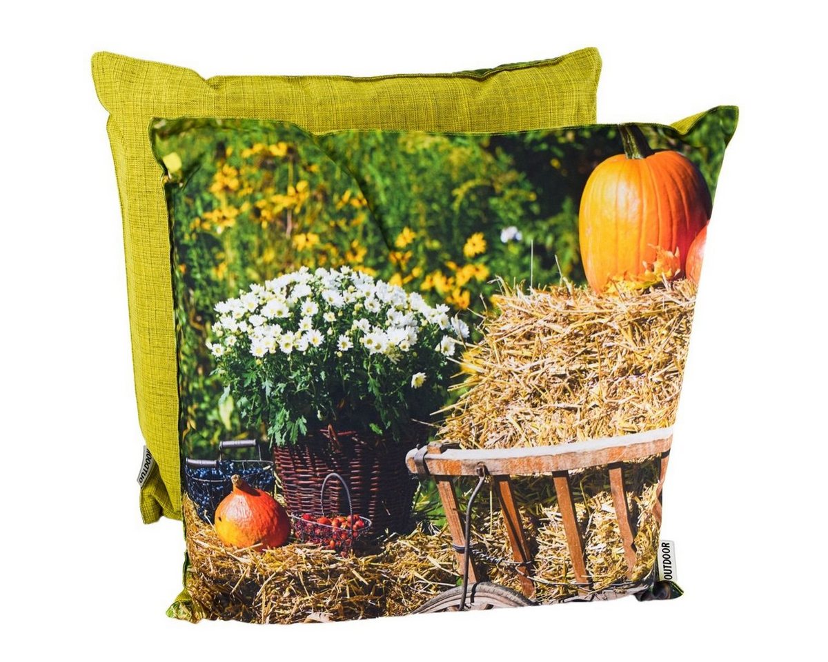 Marabellas Shop Dekokissen Dekokissen 45x45x12cm Outdoorkissen Herbst wetterbeständig Foto-Motive, mit bedruckter Vorderseite von Marabellas Shop