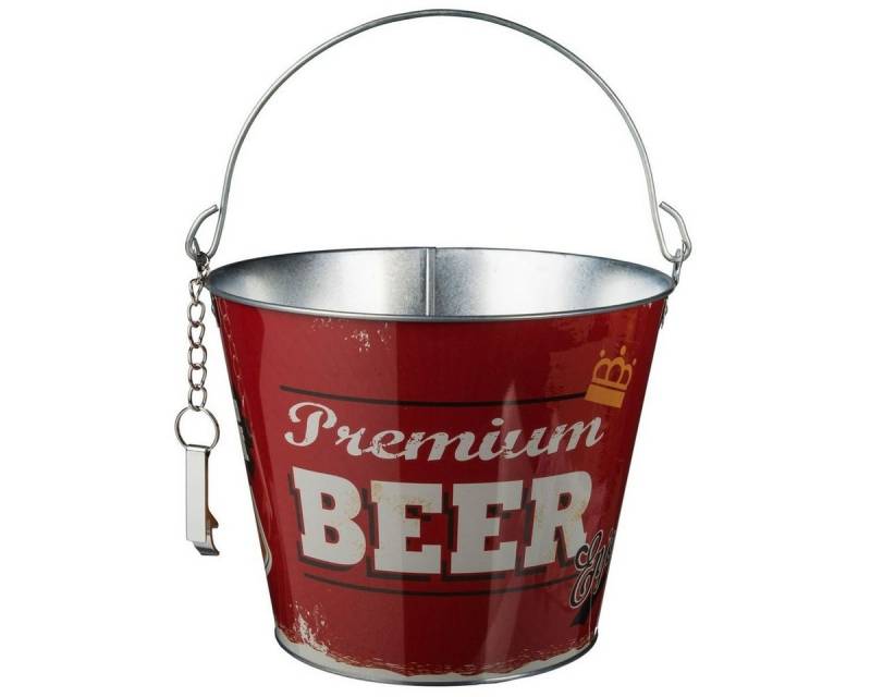 Marabellas Shop Eiseimer Vintage Bier Ø 23 cm Metalleimer zum Kühlen mit Griff & Flaschenöffner, klassischer Bierwerbung-Stil von Marabellas Shop