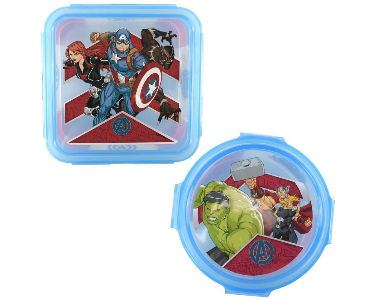 Marabellas Shop Lunchbox Kinder Brotdosen Set quadratisch & rund Deckel abnehmbar & Heldenmotiv, Kunststoff, für Mikrowellen geeignet von Marabellas Shop