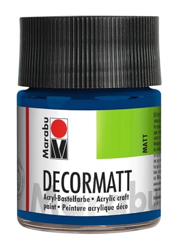 Marabu 14010005053 - Decormatt Acryl Dunkelblau 053, 50 ml, samtmatte Acrylfarbe auf Wasserbasis, cremig und farbintensiv, speichelfest, wetterfest, zum freien Malen und Schablonieren von Marabu