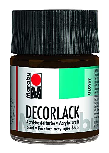 Marabu 11300005045 - Decorlack Acryl Dunkelbraun 045, 50 ml, hochglänzender Acryllack auf Wasserbasis, wetterfest, speichelfest, zum Malen, Schablonieren und für Serviettentechnik von Marabu