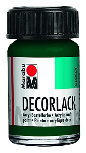 Marabu 11300039075 - Decorlack Acryl Tannengrün 075, 15 ml, hochglänzender Acryllack auf Wasserbasis, wetterfest, speichelfest, zum Malen, Schablonieren und für Serviettentechnik von Marabu