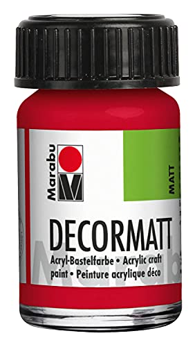 Marabu 14010039031 - Decormatt Acryl Kirschrot 031, 15 ml, samtmatte Acrylfarbe auf Wasserbasis, cremig und farbintensiv, speichelfest, wetterfest, zum freien Malen und Schablonieren von Marabu